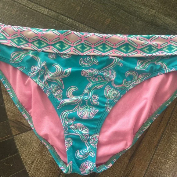 Lilly Pulitzer Teal and Pink Floral Bikini Bottom - Picture 2 of 2